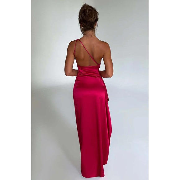 Babyboo Ariel maxi dress red size S NWT one shoulder thigh slit - Picture 3 of 8